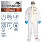 Steriilne, antistaatiline kaitseülikond Chemsplash Pro +4 2597, 4B/5B/6B, valge (1 tk)